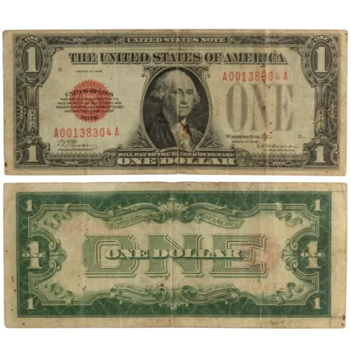 1928 D $1 US Note - Red Seal Funny Back