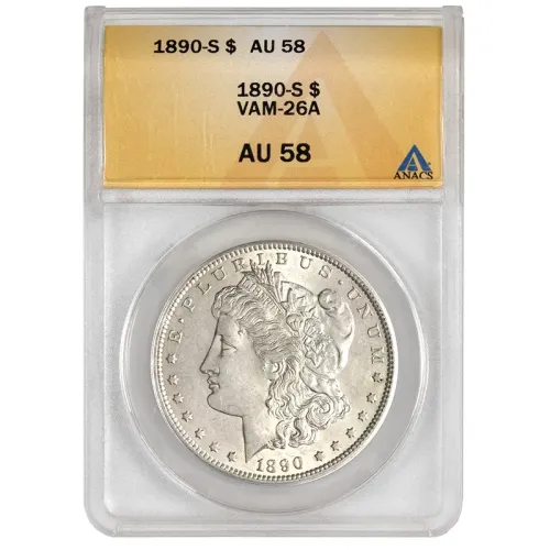 1890 S Morgan Dollar Vam 26a - ANACS AU58