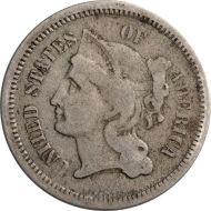 1865 3 Cent Nickel - F (Fine)