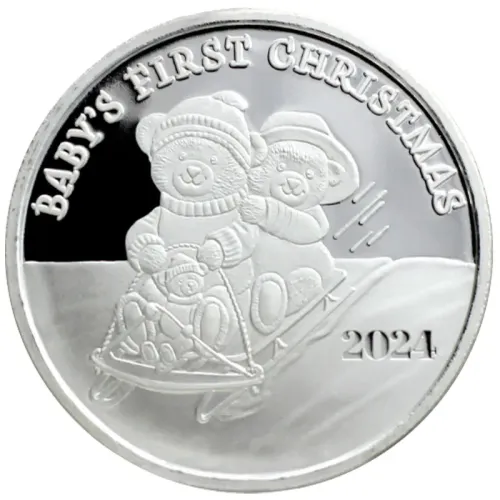 2024 Baby's First Christmas Sledding Bears 1oz .999 Silver Round