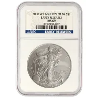 2008 W American Silver Eagle - Reverse of 2007 - NGC MS 69 ER