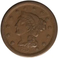 1854 Large Cent - Very Fine Details Scratched