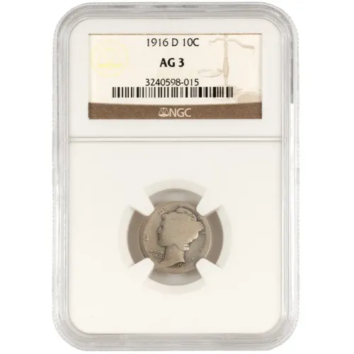 1916 D Mercury Dime - NGC AG 3