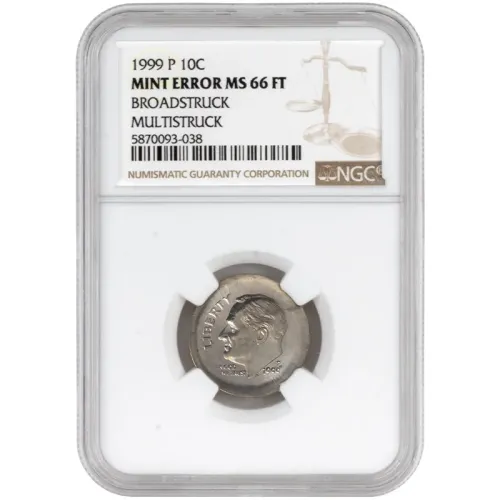 1999 P Roosevelt Dime - Broadstruck Multistruck - NGC MS 66 Full Torch