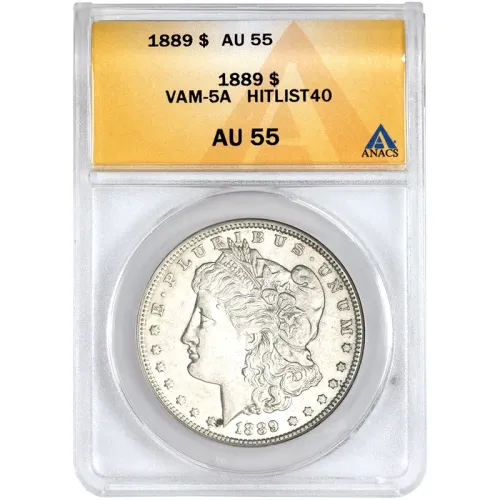 1889 Morgan Dollar Vam 5a - ANACS AU55