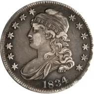 1834 Capped Bust Half Dollar Large Date & Letters - Extra Fine Details - Improperly Cleaned