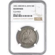 1853 Seated Half Dollar  Arrows & Rays - NGC AU (Almost Uncirculated) Details - Cleaned