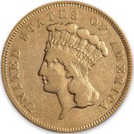 1857 $3 Princess Gold - Very Fine Details - Improperly Cleaned