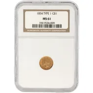 1854 $1 Gold Liberty - Type 1 - NGC MS61