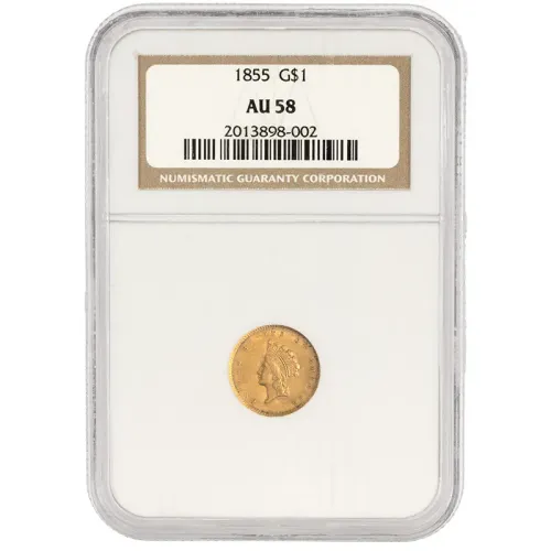 1855 $1 Gold Liberty - NGC AU58