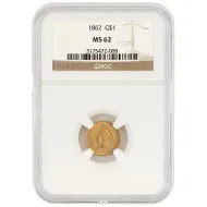 1862 $1 Gold Liberty - NGC MS62