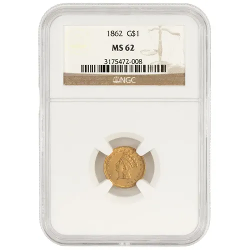 1862 $1 Gold Liberty - NGC MS62