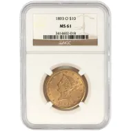 1893 O $10 Gold Eagle Liberty Head - NGC MS61