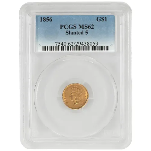 1856 $1 Gold Liberty - Slanted 5 - PCGS MS62