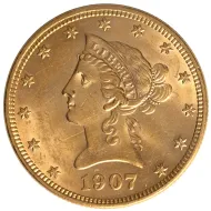 1907 $10 Gold Eagle Liberty - Almost Uncirculated