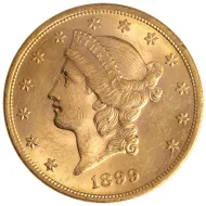 1899 $20 Gold Liberty Double Eagle - Almost Uncirculated