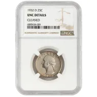 1932 D Washington Quarter - NGC Unc Details Cleaned