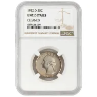 1932 D Washington Quarter - NGC Unc Details Cleaned