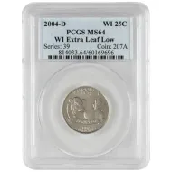 2004 D Wisconsin State Quarter - Extra Leaf Low - PCGS MS64