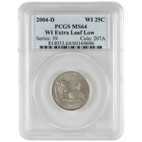 2004 D Wisconsin State Quarter - Extra Leaf Low - PCGS MS64