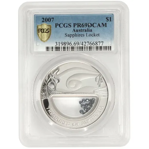 2007 Australia $1 Silver - Sapphires Locket - PCGS PR69