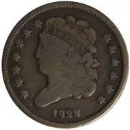 1832 1/2 Cent - Fine Details Cleaned